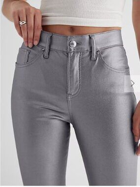 Express Mid Rise Gray Metallic Coated Skinny Jeans size 6S